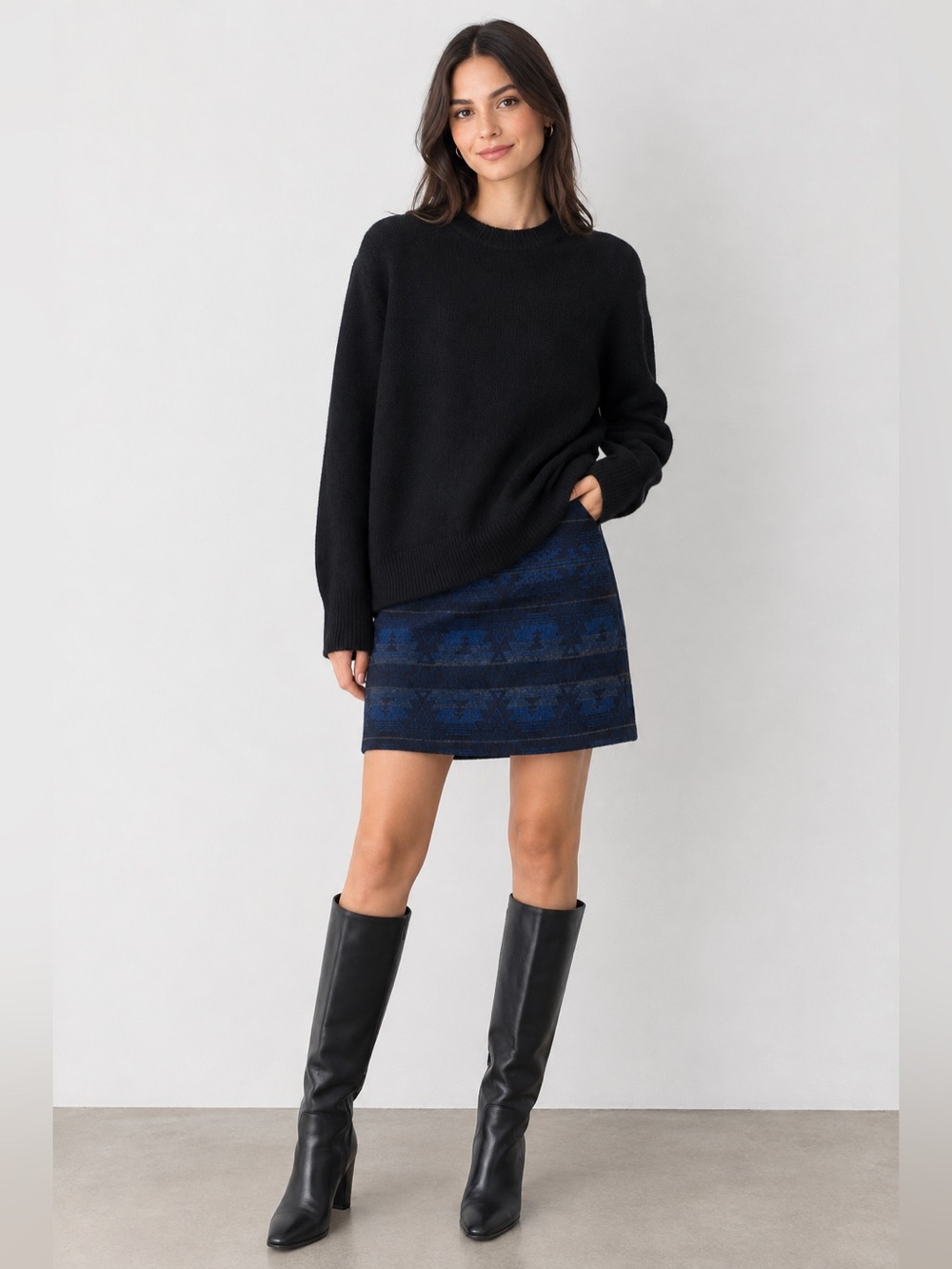 Kenar Blue wool Patterned Pencil Skirt